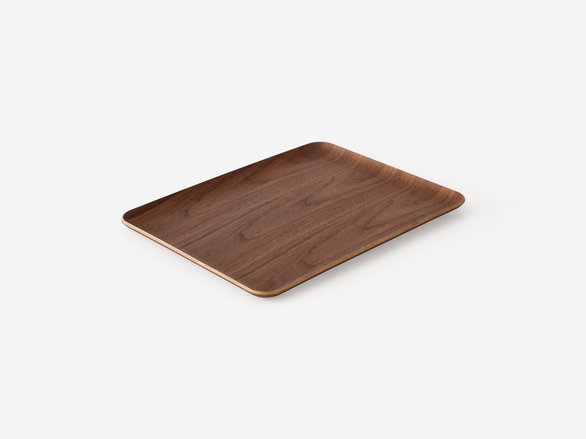 Large rectangular walnut serving tray side view